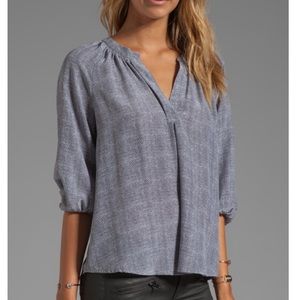 Joie Slate Blue Textured V-Neck Blouse